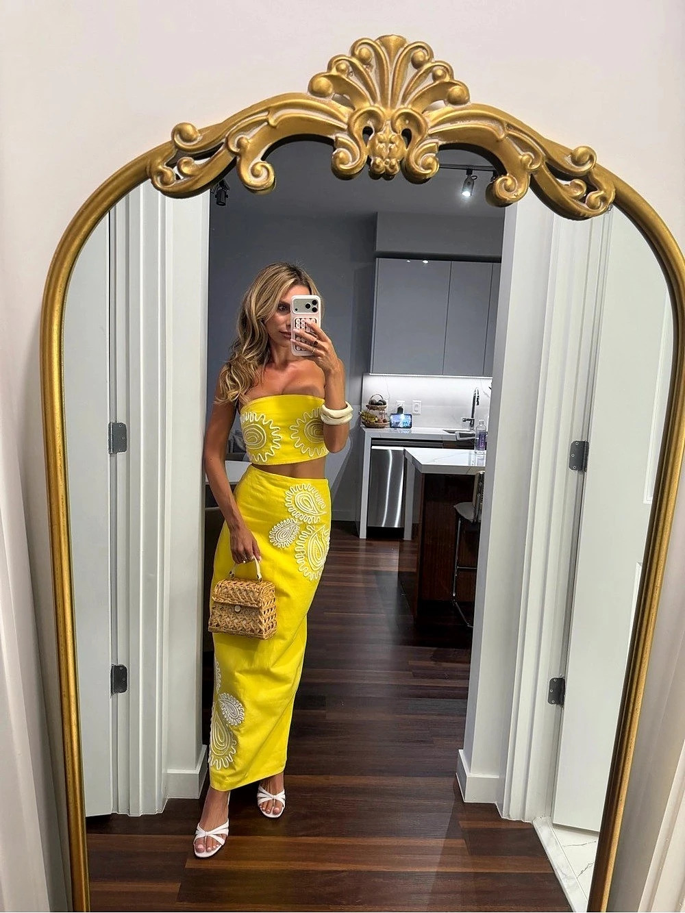 Yellow & White Floral Midi 2 Piece Set Like New